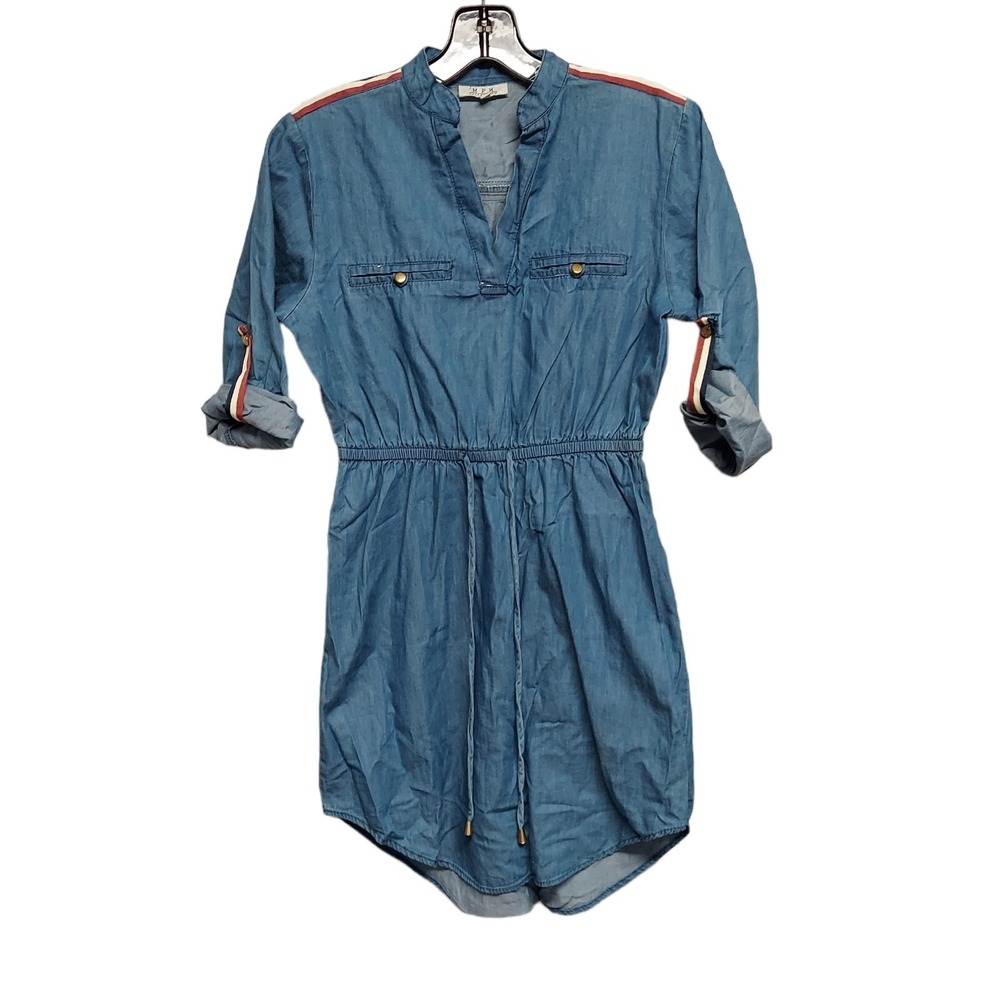 MPH Collection Womens Petite Small Blue‎ Chambray Spring Romper Accent Stripes